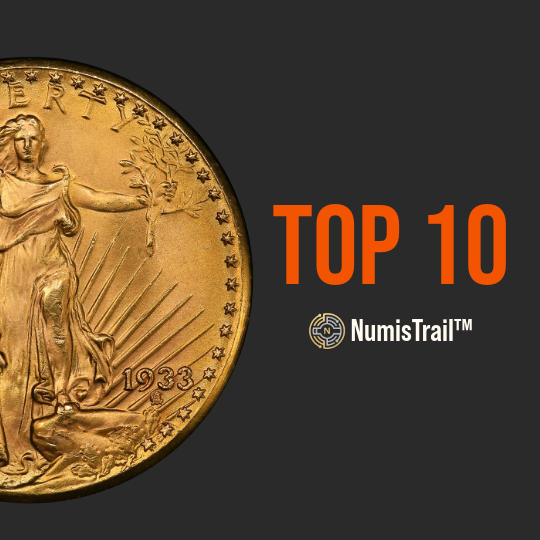 1933 Saint-Gaudens double eagle with the Top 10 NumisTrail title